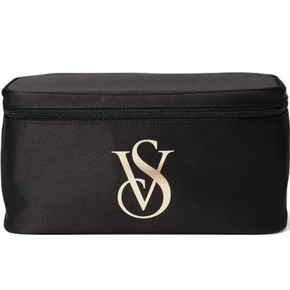 💗 Victoria’s Secret VS Pink Black Bra Swim Beauty Travel Bag Case Gold Logo - Picture 2 of 9